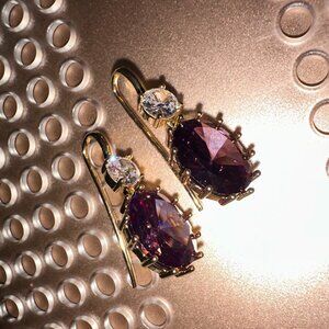 clear and purple cz earrings gold tone